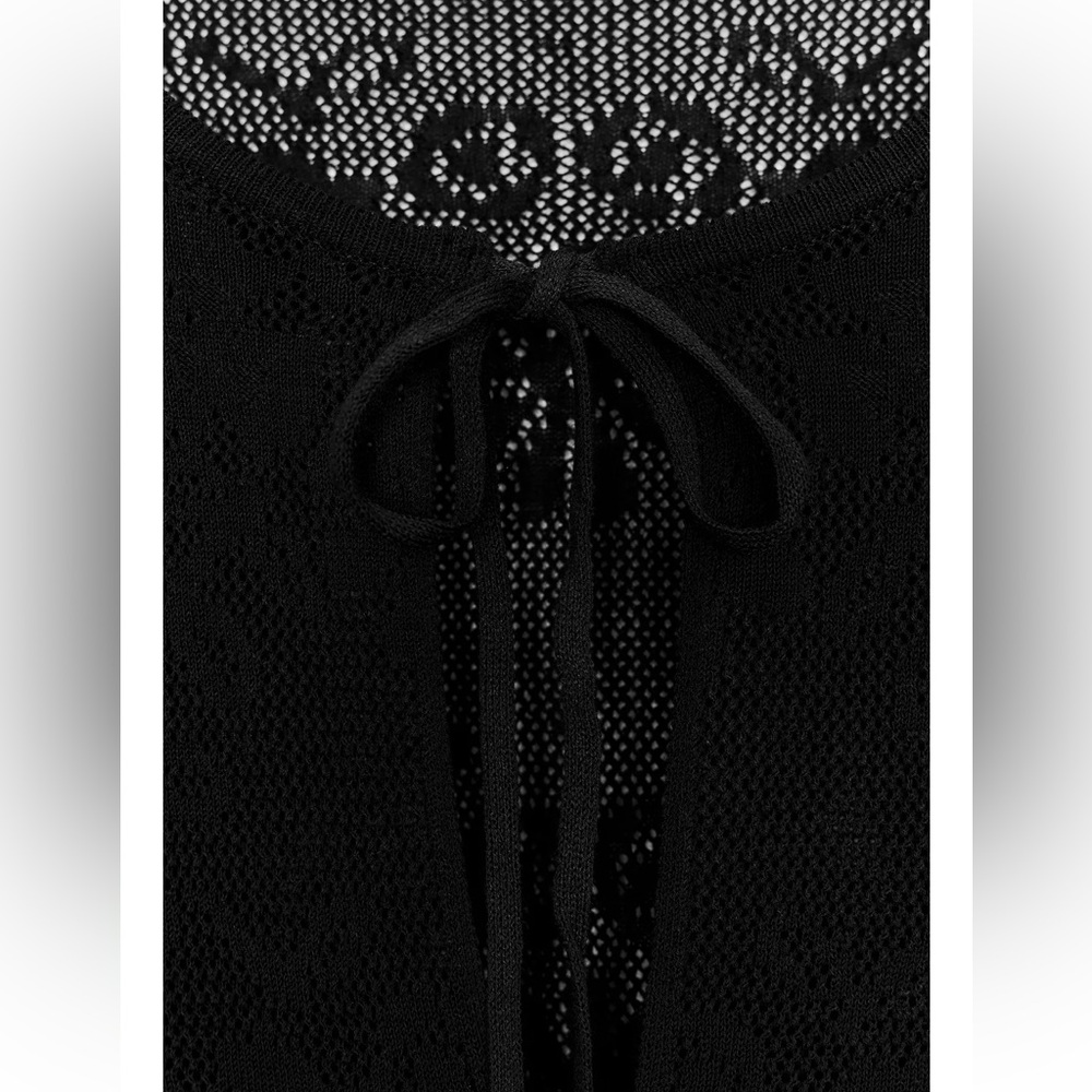 Zara NWT black oversized textured knit tunic top floral embroidery - coverup - Picture 8 of 10